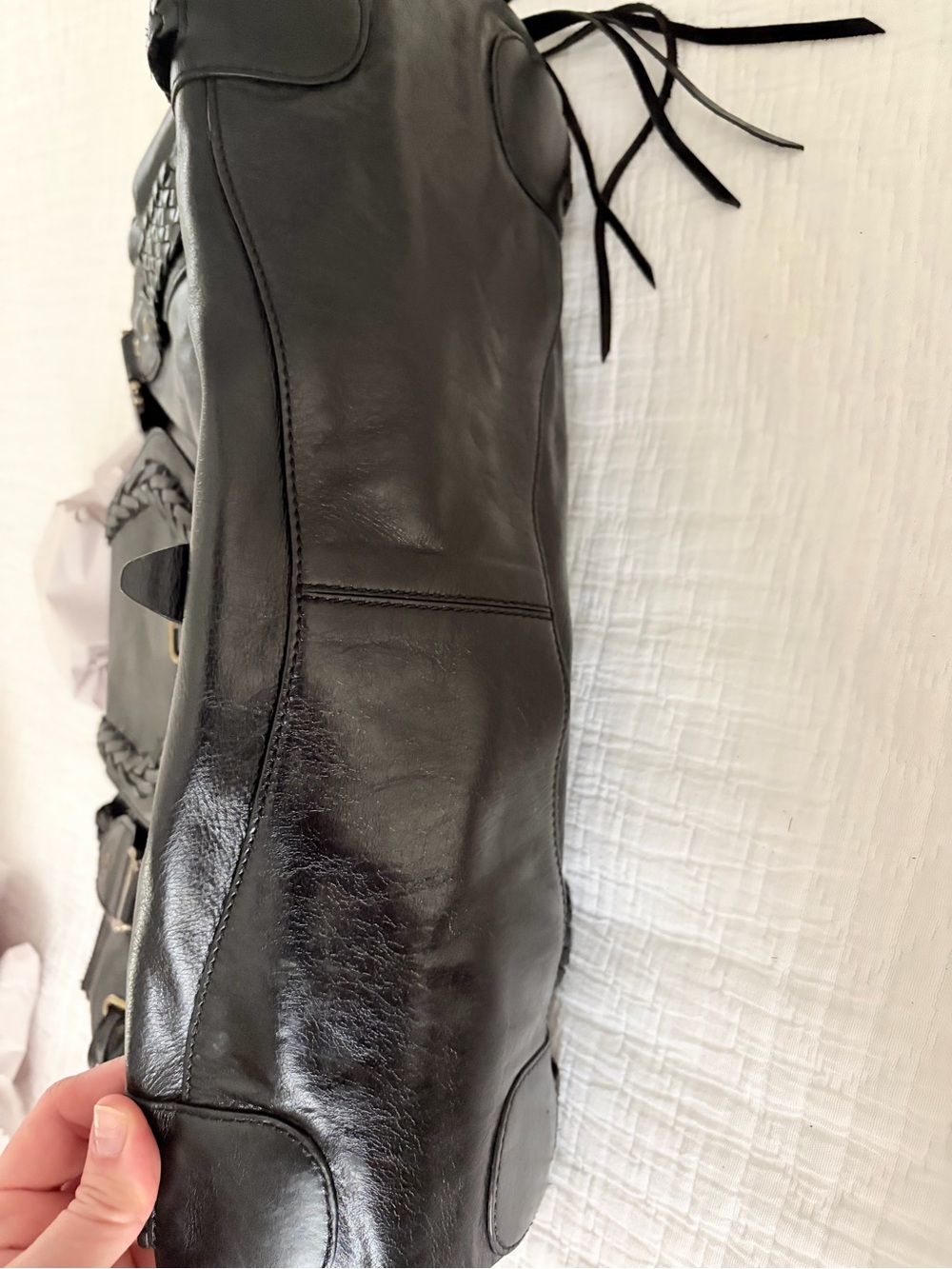 Cole Haan Black Braided Leather Tote Handbag “Sierra Spug” - Picture 9 of 11